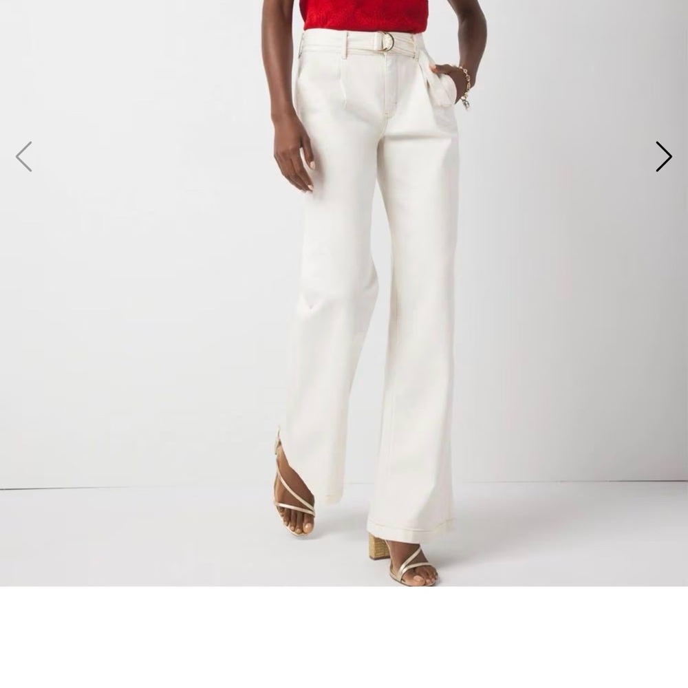 White House Black Market Cream Wide-Leg High-Rise Pants